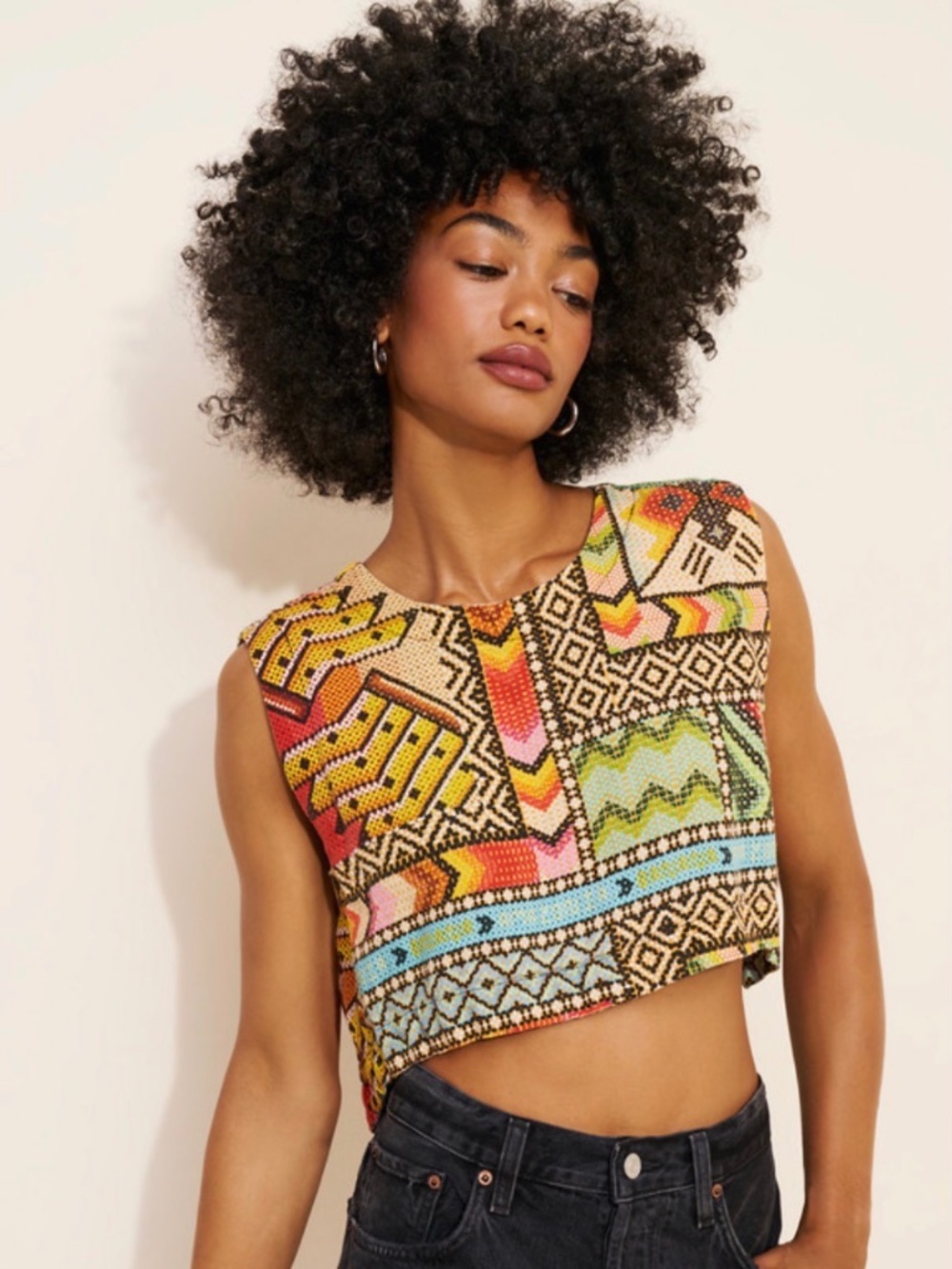 Farm Rio Banana Leaves 100% Linen Crop Top - Size Small